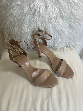 Chloe Scalloped Ankle Strap Heels - Nude Pink